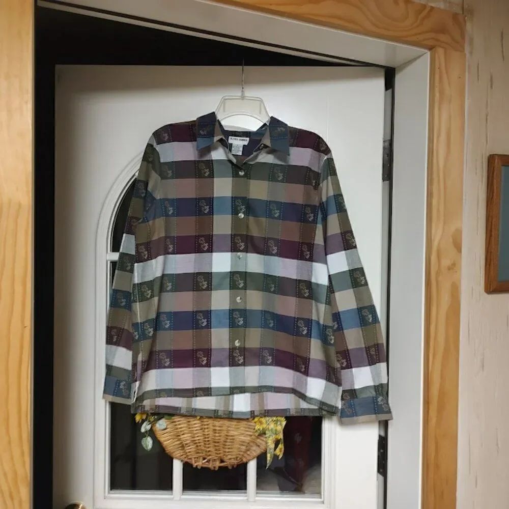 Alfred Dunner Multi-Color With Leaves Long Sleeve Button Down Shirt Size Women's
